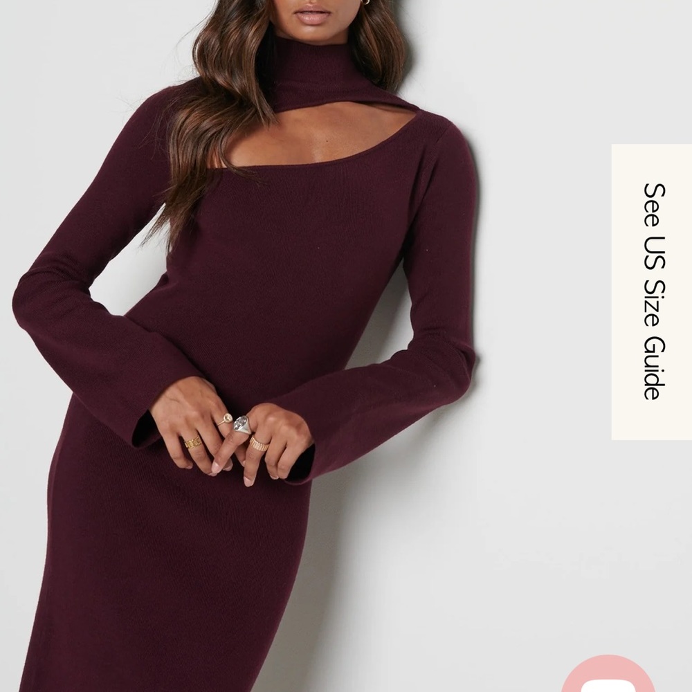 Pretty Lavish Shani Cut Out Knit Dress in burgundy